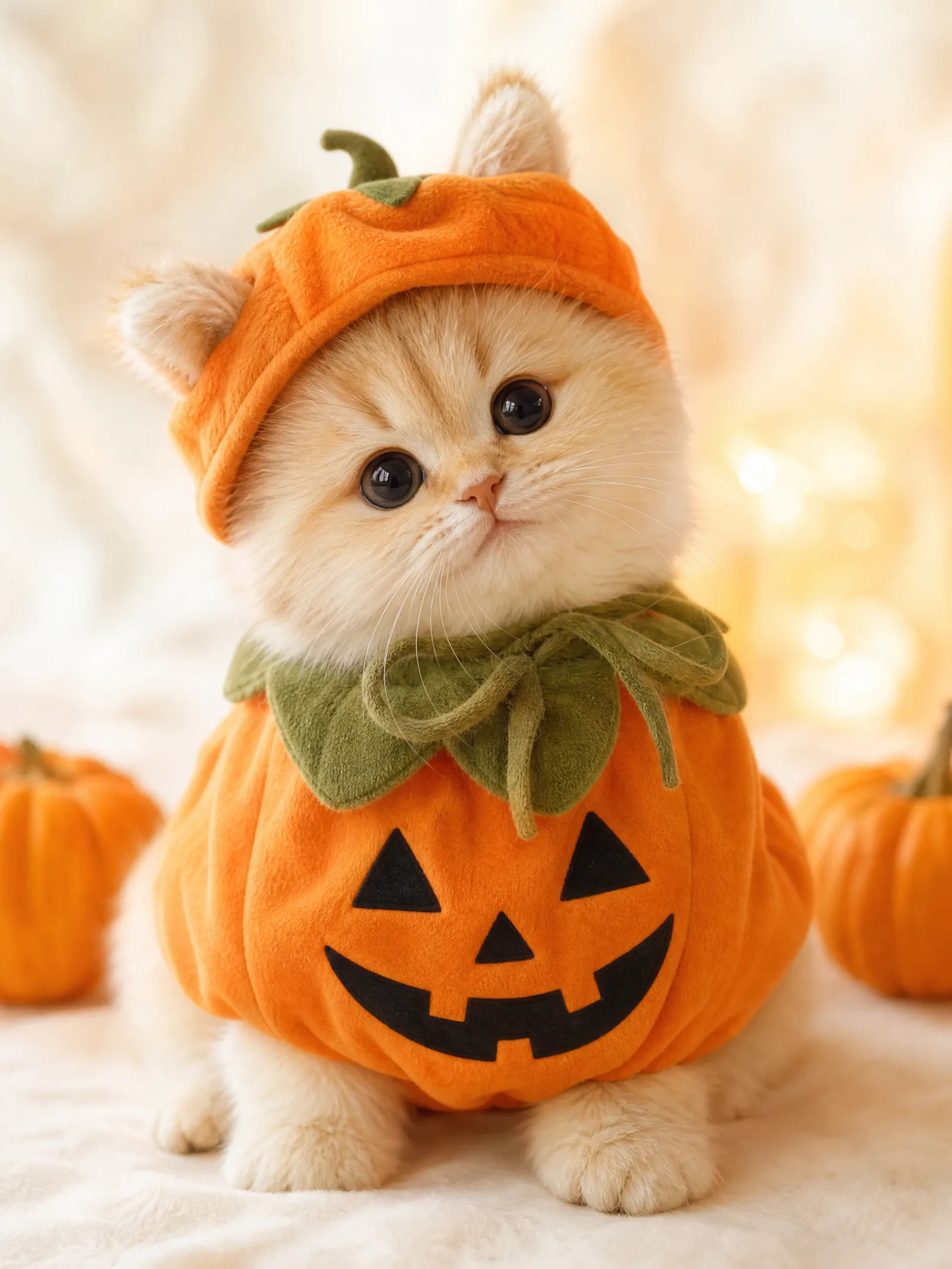 戴着小南瓜帽的猫咪万圣节服装秀作品